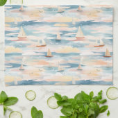 Traumhafte Segelboote Ozean Aquarellmuster (3) Geschirrtuch (Gefaltet)