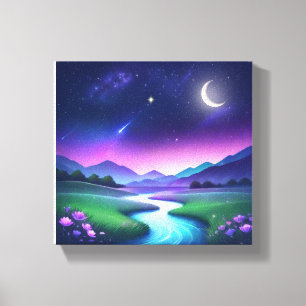 Traumhafte Sternenlicht-Flusslandschaft Serenität Leinwanddruck