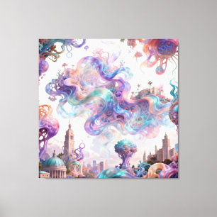 Traumhafte Surreal Fantasy-Stadtlandschaft Leinwan Leinwanddruck
