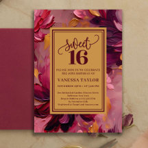 Traumhafte Sweet 16 Burgunder-Rosa Boho-Einladung