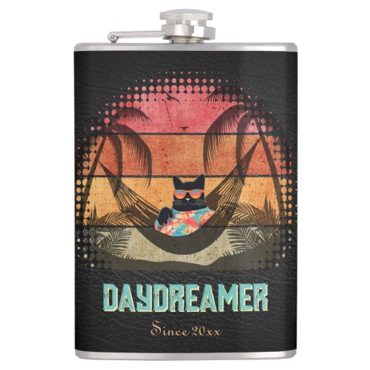 Traumhafte Tropenlandschaft der Coolen Katze Flachmann (Vorderseite)