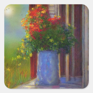 Traumhafte Vase der Blume Quadratischer Aufkleber