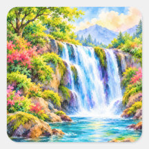 Traumhafte Wasserfall-Paradies in Aquarell