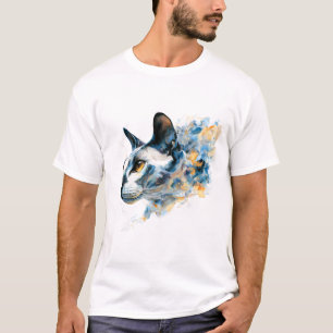 Traumhafte Wasserfarben-Katzenprofil Blau Gold Abs T-Shirt