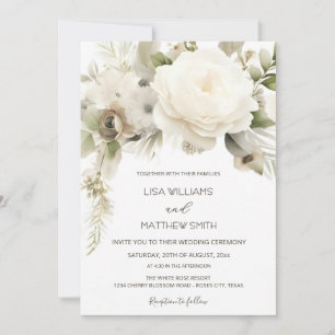 Traumhafte Weiße Rosen Foto Hochzeit Einladung