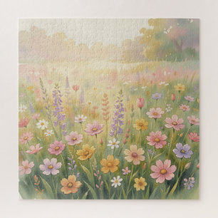 Traumhafte Wildblumenwiese Wasserfarbe Pastell Flo Puzzle