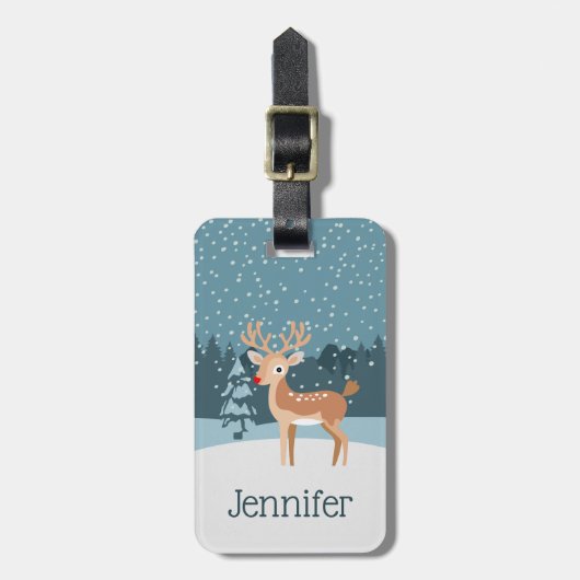 Traumhafte Winterlandschaft mit niedlichem Hirsch Gepäckanhänger (Vorderseite vertikal)