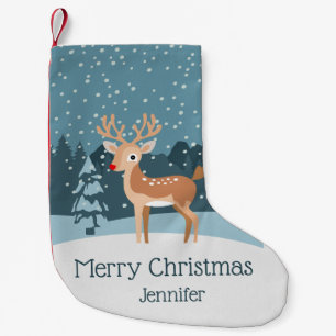 Traumhafte Winterlandschaft mit niedlichem Hirsch Kleiner Weihnachtsstrumpf