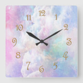 Traumhafte Wolken und Sterne Quadratische Wanduhr (Vorderseite)