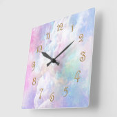 Traumhafte Wolken und Sterne Quadratische Wanduhr (Winkel)