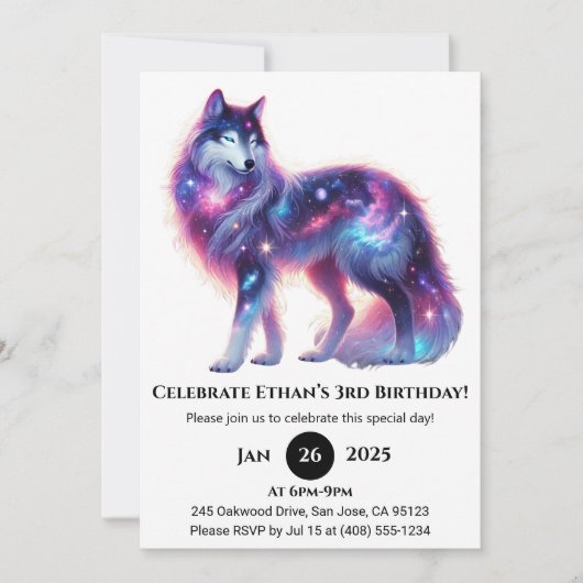 Traumhafter Galaxy-Wolf-Geburtstag Einladung (Vorderseite)