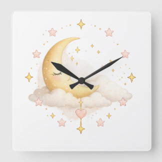 Traumhafter Halbmond & Wolken Pastell Wanduhr |