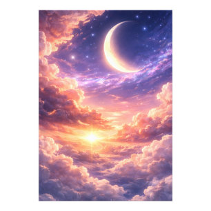Traumhafter Himmel mit Mond und Wolken Fotodruck
