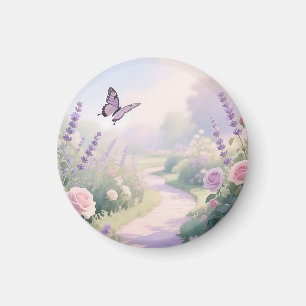 Traumhafter Lavendelrosengarten Schmetterlingspfad Magnet