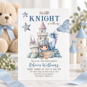 Traumhafter Märchen-Drache Blau Ritter Baby Shower Einladung