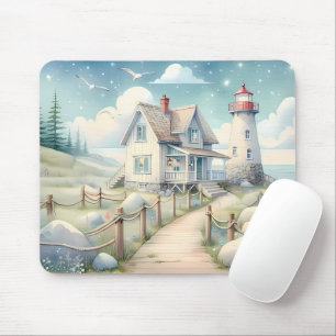 Traumhafter pastellfarbener Leuchtturm am Meer Mousepad