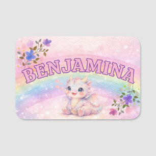 Traumhafter Regenbogen-Sparkle-Pink-Drachen-Herzen Namensschild