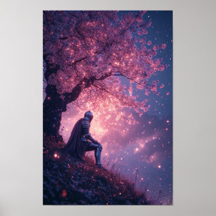 Traumhafter Ritter unter Kirschblüten Poster