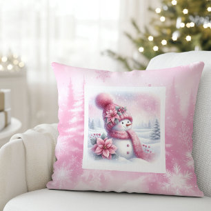 Traumhafter Rosa Wald Schneemann Pinkmas Kinderkis Kissen