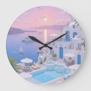 Traumhafter Santorin-Sonnenuntergang Küstenblick W Große Wanduhr