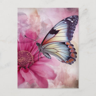 Traumhafter Schmetterling auf floraler Leinwand Postkarte