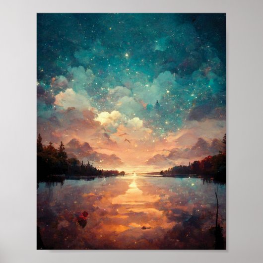 Traumhafter See und Sonnenuntergang | Landschaftsm Poster (Vorne)