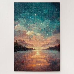 Traumhafter See und Sonnenuntergang Landschaftsm Puzzle