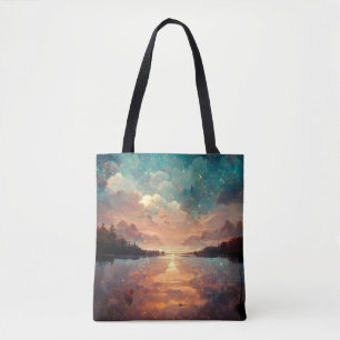 Traumhafter See und Sonnenuntergang   Landschaftsm Tasche