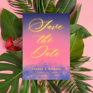 Traumhafter Sonnenuntergangshimmel & Neon Foto QR  Save The Date