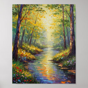 Traumhafter Waldstrom Impressionistischer Stil Poster