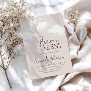 Traumhaftes Beige Himmelgeschickte Babyparty Einladung