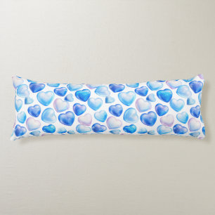Traumhaftes blaues Herz-Aquarell-Körperkissen Seitenschläferkissen