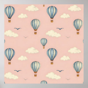 Traumhaftes Heißluftballon-Himmel-Muster Poster