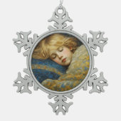 Traumhaftes Kind im Blumengeflecht Schneeflocken Zinn-Ornament (Vorderseite)