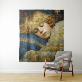 Traumhaftes Kind im Blumengeflecht Wandteppich