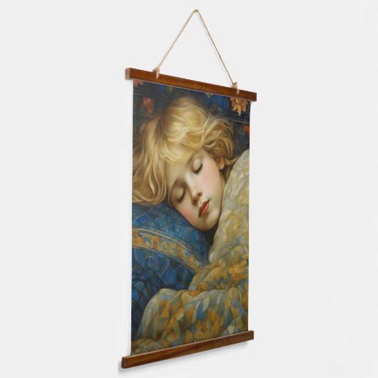 Traumhaftes Kind im Blumengeflecht Wandteppich Mit Holzrahmen (Gewinkelt)