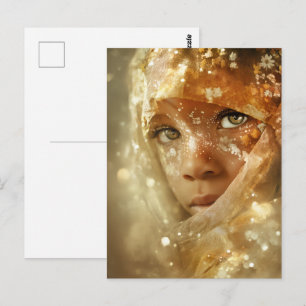 Traumhaftes Kinderporträt Blick durch den golden Postkarte
