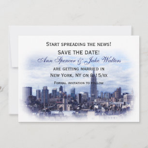 Traumhaftes Navy Blau NYC Skyline Save the Date H Einladung