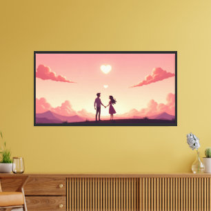 Traumhaftes Paar-Silhouette bei Sonnenuntergang Leinwanddruck