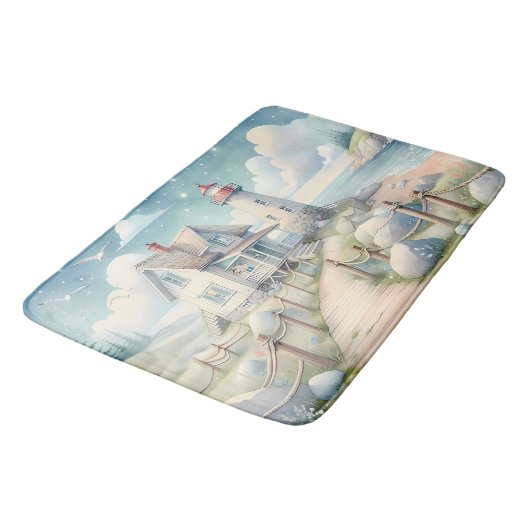 Traumhaftes Pastel Lighthouse am Meer Badematte (Schrägansicht)