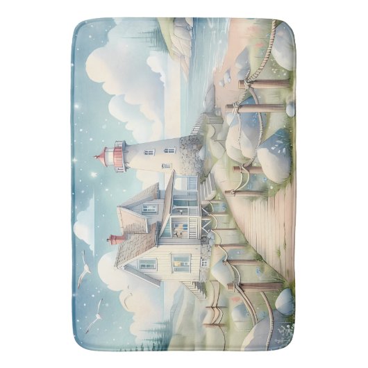 Traumhaftes Pastel Lighthouse am Meer Badematte (Vorderseite Vertikal)