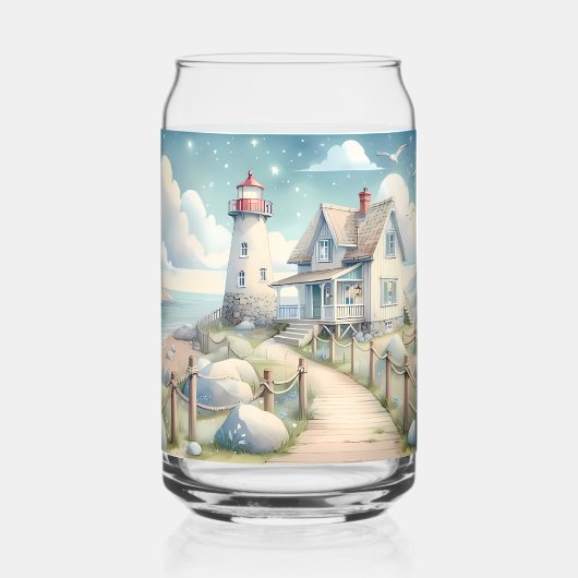 Traumhaftes Pastel Lighthouse am Meer Dosenglas (Rückseite)