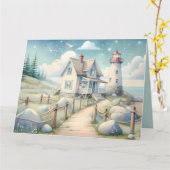 Traumhaftes Pastel Lighthouse am Meer Karte (Gelbe Blume)