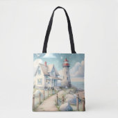 Traumhaftes Pastel Lighthouse am Meer Tasche (Vorderseite)
