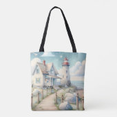 Traumhaftes Pastel Lighthouse am Meer Tasche (Rückseite)