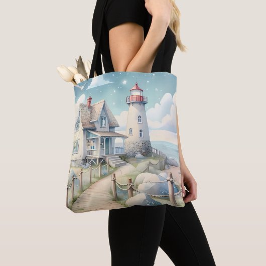 Traumhaftes Pastel Lighthouse am Meer Tasche (Von Nahem)