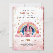 Traumhaftes Regenbogen-Prinzessinnen-Schloss zum 3 Einladung (Vorderseite)