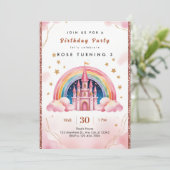 Traumhaftes Regenbogen-Prinzessinnen-Schloss zum 3 Einladung (Stehend Vorderseite)