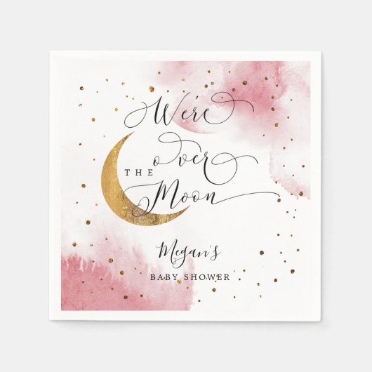 Traumhaftes rosa Gold über der Mond-Babydusche Serviette (Vorderseite)