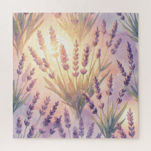 Traumhaftes Wasserfarben-Lavendel-Lila-Blumenmuste Puzzle